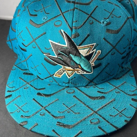 San Jose Sharks NHL Zephyr fitted hat size7 3/4 hockey stick print - Picture 2 of 9